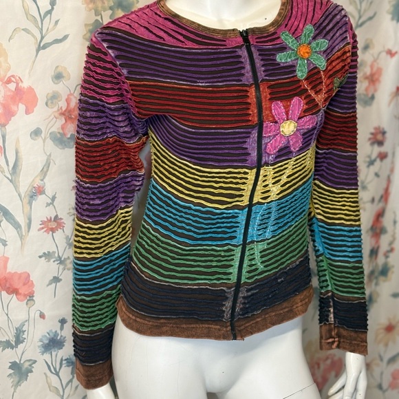 Vintage multicolour Cardigan with Floral Embellishments - Picture 3 of 11